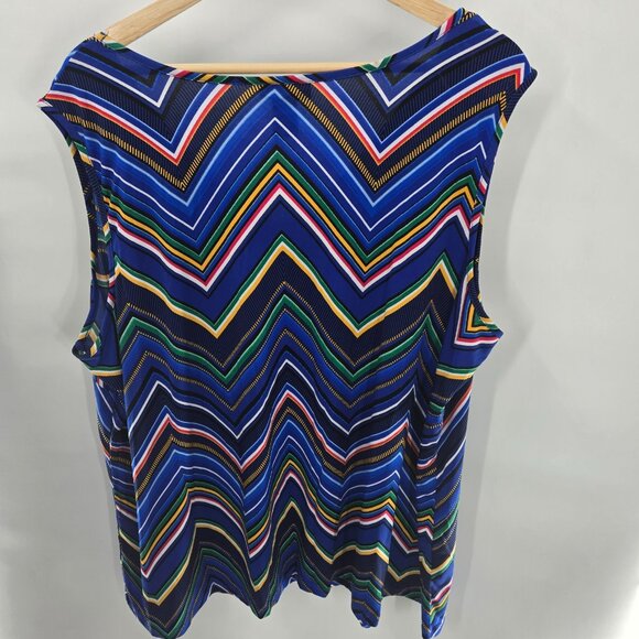 Catherine's Blue Chevron Stripes V-Neck Sleeveless Blouse Size 3x 26/28W - Picture 2 of 9